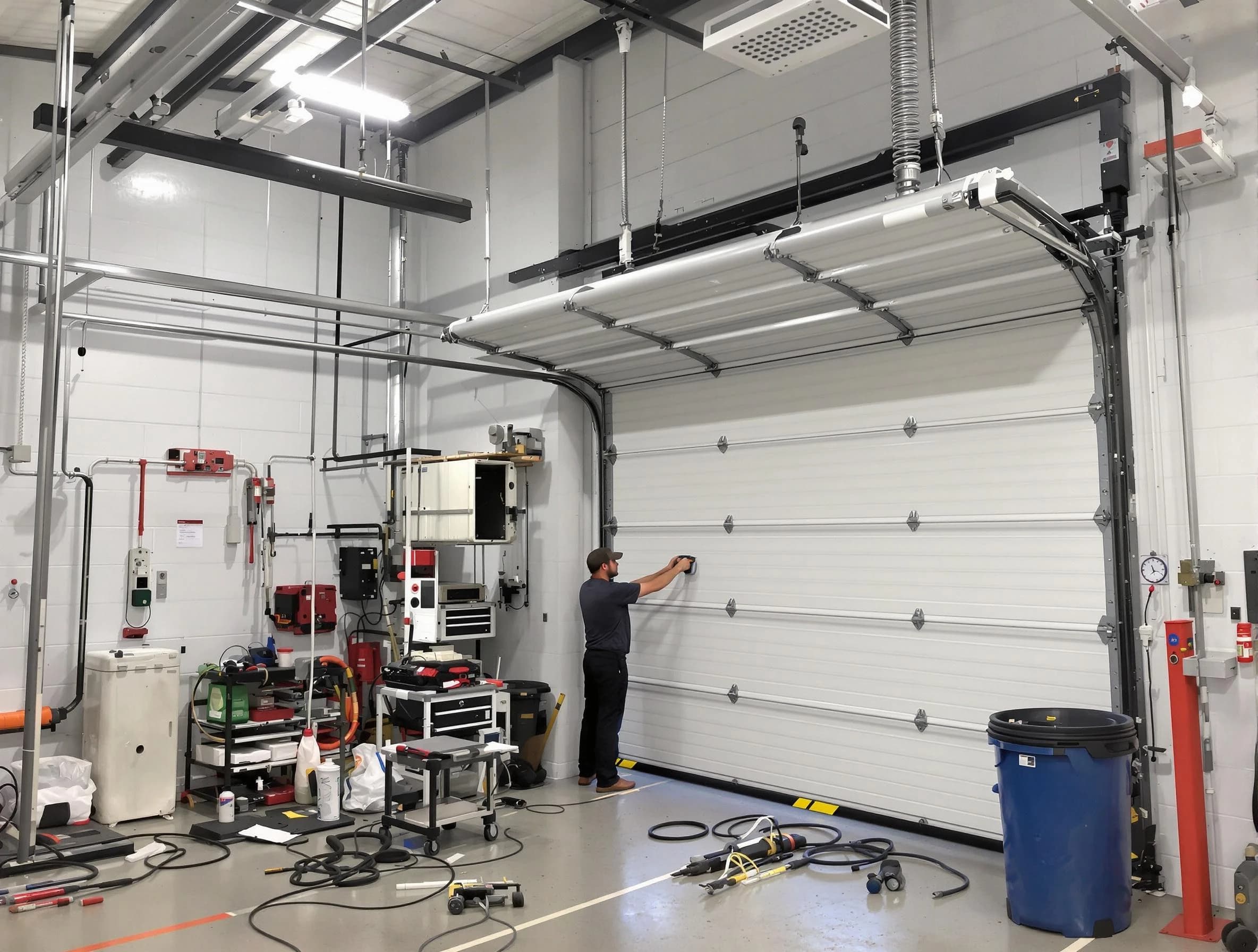 Gardendale Garage Door Repair certified technician performing commercial door repair at a Gardendale business facility