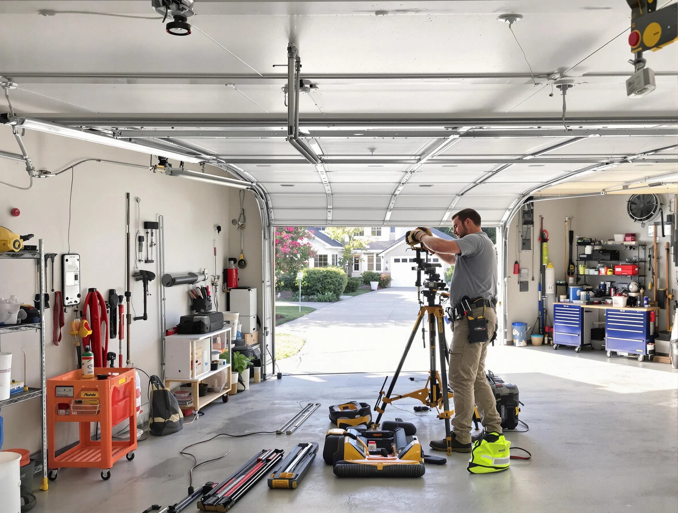 Gardendale Garage Door Repair specialist performing laser-guided track alignment in Gardendale